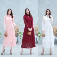 ราคา เดรสลูกไม้ยาว แขนยาว ใส่ทำบุญ งานบวช สุภาพ เรียบร้อย สวย เดรสลูกไม้สีขาว สีแดง สีโอรส ตรงปก (24036215628)