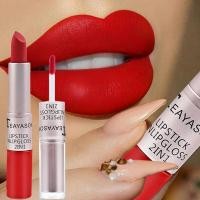 ราคา ยาวนานกํามะหยี่เคลือบลิปสติกคู่หัวลิปกลอสไม่ติดถ้วยกันน้ํา2 ใน 1เคลือบลิปสติกสีแดงแต่งหน้า (27389315501)