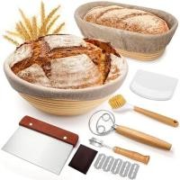ราคา Sourdough Proofing Basket Gift Set, 9" Round and 10" Oval Banneton Bread Baking Supplies, Sourdough Baskets with Bread Lame, Danish Whish, Bowl Scraper, Sourdough Scraper, and Line (53160103066)