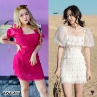 ราคา สอบถามสต้อกก่อนโอนค่า เดรสสั้น สีขาว ชมพู แต่งอัดพลีททั้งชุด คอเหลี่ยมแขนบาร์บี้ซีทรู ผูกโบว์หน้าหลัง ถ่ายรูปคาเฟ่ 16487 (18804881848)