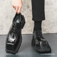 ราคา รองเท้า Oxford สีดํา Chunky Sole สําหรับผู้ชาย - หนังแก้วมันวาว, รองเท้าธุรกิจแบบผูกเชือกที่ทนทาน RMFW (52709599801)