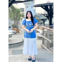 ราคา ชุดเซ็ตสาวอวบ สไตล์น่ารัก เสื้อแขนตุ๊กตา+กระโปรงยาว ผ้าวูลเวฟยืดนิ่ม D388 (28476051350)