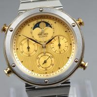 ราคา Near MINT SEIKO Chronograph 7A48-7010 Gold Moon Phase Quartz Men's Watch 1983 (52660245779)