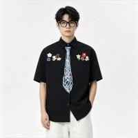 ราคา เสื้อเชิ้ตลายทางผูกเชือกเพ้นท์สไตล์เกาหลีแฟชั่นสําหรับผู้ชายหลวมและลําลองเสื้อเชิ้ตลายดอกไม้แขนสั้นฤดูร้อน (57559913445)