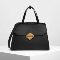 ราคา Charles & Keith Metallic Accent Handbag กระเป๋าถือหรือสะพายข้างสีดำ (2455183386)