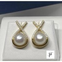 ราคา 8 mm semi round Freshwater pearl stud earring designเก๋ (19770479722)