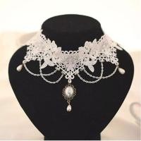 ราคา (KH-118) สร้อยคอโชคเกอร์ลูกไม้มุกวินเทจ สร้อยคอโชคเกอร์สีขาว (24589793766)