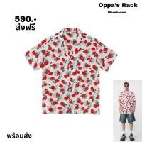 ราคา เสื้อเชิ้ตแขนสั้นสีขาว ลายดอกกุหลาบแดง (21180407356)