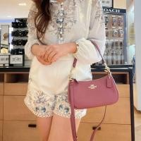 ราคา กระเป๋าสะพายข้าง สะพายไหล่ COACH Teri Shoulder Bag Refined Pebble Leather Crossbody Light Raspberry (28057469219)