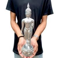 ราคา ALN888พระพุทธรูปปางลีลาประทานพร ศิลปะสุโขทัยโบราณ เนื้อเรซิ่น สีชุบเงิน กว้าง 4 นิ้ว สูง 10 นิ้ว บูชาเสริมศิริมงคล หรือน (17694985039)