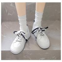 ราคา [พร้อมส่งจาก] รองเท้าผ้าใบหนังสีขาวเชือกดำและน้ำตาล (17986740265)