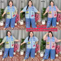 ราคา ชุดเซต กางเกงขายาว เสื้อลายทาง พ056 เนื้อผ้า เสื้อผ้าไหมอิตาลี กางเกงผ้าโฟร์เวย์ งานสกรีนจัดเต็ม ไซส์ใหญ่ 100โลใส่ได้ (40064903614)