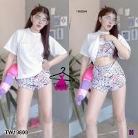 ราคา ชุดเซท เสื้อตาข่ายสีขาว + บิกินี่บรา + กางเกงขาสั้น ลายกราฟฟิก เสื้อผ้าแฟชั่น ชุดไปทะเล ชุดเล่นสงกรานต์ 19809 (24772396164)
