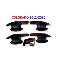 ราคา เบ้าประตู/เบ้ากันรอย/เบ้ารองมือเปิดประตู เชฟโรเลท โคโลราโด Chevrolet Colorado ปึ 2012-2020 แคป, 4ประตู สีดำด้าน โลโก้แดง (7538905599)