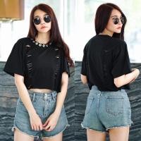ราคา เสื้อครอปตัดตอกตาไก่ผ้าคอตตอนเนื้อผ้านุ่มใส่สบาย (18273539401)