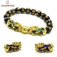 ราคา Imitation 3D Hard Gold Obsidian Bracelet Lucky Buddha Bead Bracelet Sand Gold Pixiu Bracelet unomma (26022414638)