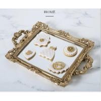 ราคา ถาดกระจกวินเทจ ถาดโต๊ะเครื่องแป้งสีทองโบราณ (40671100996)