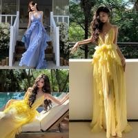 ราคา ย2เค336 แม็กซี่เดรสคล้องคอสุดหรูดีไซน์ผ้าชีฟองผ้าไหมเปลือยหลังและกระโปรงระบายสําหรับชายหาดฤดูร้อนหวาน (45208971336)