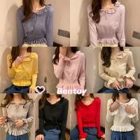 ราคา ผู้หญิงเสื้อเดี่ยว เสื้อแถวเดียว Bentoy*พร้อมส่ง*เสื้อยืดแขนยาวไหมพรมคอกลมแต่งระปลายทรงจั๊มเอวNO.6736 (16420703757)