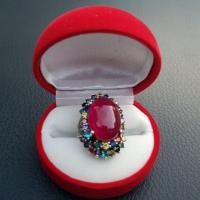 ราคา sale โคตรถูกแหวนทับทิมพม่าเม็ดใหญ่ ตัวเรือนเงินแท้ ประดับพลอยรัตนชาติ (7212058860)