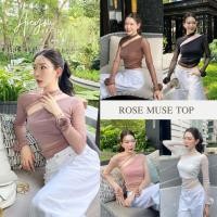 ราคา NO.617 Rose muse Top เสื้อแขนยาวผ้ากากเพชรดีไซน์แยกชิ้นแต่งดอกคามิเลีย (54606904732)