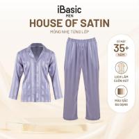 ราคา ชุดกางเกงขายาวแขนยาวลายทางผ้าซาตินผู้ชาย IBasic - HOMM020 (42300885373)