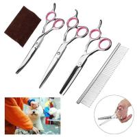 ราคา ❤ Panda Online 7 Professional Pet Grooming Scissor Dog Hair Cutting Set กรรไกรเครื่องมือโค้ง (24195759494)
