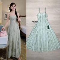 ราคา Swan เดรสสายเดี่ยวยาวลูกไม้สีเขียวพาสเทล ผ้าลูกไม้ลายสวยมาก1 (28424905737)