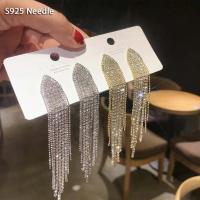ราคา Silver Needle Long Dangle Drop Earrings for Women Jewelry Bling Rhinestone Gold Female Tassel Earrings Bijoux (49500081480)