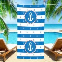 ราคา Nautical Anchor Badge Beach Towel – ทรายแห้งเร็วขนาดใหญ่ฟรีพิมพ์ลาย Blue Stripe (46307766304)