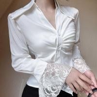 ราคา WWซีแอนด์ที # เสื้อแขนยาวเซ็กซี่ไม่สม่ำเสมอแขนกระดิ่งลูกไม้ เสื้อครอป ทรงเข้ารูป เสื้อแฟชั่นคอวีสไตล์เกาหลี # ว551 (49102509733)
