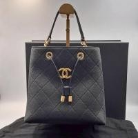 ราคา Chanel Grained Calfskin Stitched Small Drawstring Bag Black Holo27 (56209228633)