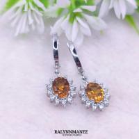 ราคา L6409 ต่างหูพลอยซิทรีนแท้ ( Natural Citrine ) แบบอิงลิชล็อค ตัวเรือนเงินแท้925 ชุบทองคำขาว (22944302621)