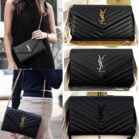 ราคา Saint Laurent กระเป๋าสตางค์หนัง Cassandre Matelasse Woc 9 377823 (1000) สี Black/Silver ของแท้ 100% (45900092398)