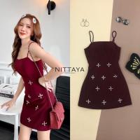 ราคา เดรสสั้นสายเดี่ยวสีแดง เดรสสีแดงไวน์ Nittaya (19861272714)