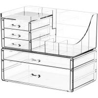 ราคา Yieach 3 Pack Clear Makeup Organizer Countertop for Dresser,Vanity and Bathroom Counter Organizer,Tiered Stackable Makeup Acrylic Organizers with 9 Drawer for Skincare,Brush and Ma (47109749161)