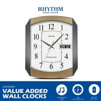 ราคา นาฬิกาแขวน RHYTHM นาฬิกาติดผนังทรงสี่เหลี่ยม นาฬิกาเสริมดวง มีจอวันที่ ขนาด 34.8 ซม. (49803185232)