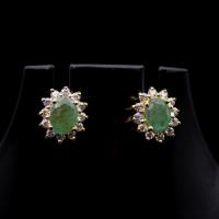 ราคา ต่างหูพลอยมรกต(Natural Emerald) ล้อมเพชร CZ เกรด A ตัวเรือนเงินแท้92.5%ชุบทองคำ สินค้ามีใบรับประกัน (45659200947)