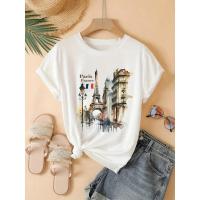 ราคา เสื้อยืดพิมพ์ลายสีน้ำหอไอเฟล สไตล์แฟชั่นปารีส เสน่ห์แบบปารีส ของที่ระลึกจากปารีส คอลเลคชั่นเสื้อแขนลำลองสำหรับผู้หญิง (48958624530)
