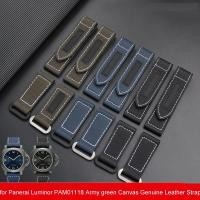 ราคา 24mm High Quality Nylon Fabric Watch Band Fit for Panerai Luminor PAM01118 Army green Canvas Genuine Leather Strap Bracelet (50610217178)