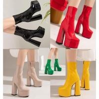 ราคา รองเท้าบูทสั้นส้นสูง 6 นิ้ว ไซส์ 35-43 สีดำ/แดง/เหลือง/นู๊ด/เขียว (18327704215)