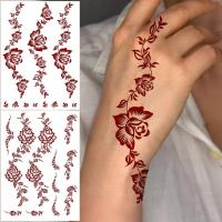 ราคา 1 PC Maroon Henna Hand Tattoo กันน้ําชั่วคราว Tattoos ดอกไม้ Henna Tattoo สําหรับผู้หญิงเจ้าสาวงานแต่งงาน Body Decor Henna Tattoo (42330012895)