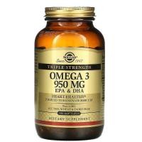 ราคา Solgar, Omega-3, EPA & DHA, Triple Strength, 950 mg, 100 Softgels (11514468161)