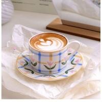 ราคา แก้วเซรามิก แก้วกาแฟ ชุดแก้ว จานเซรามิกดอกไม้ สไตล์ จานดอกไม้ จานขนม สำหรับใส่กาแฟ ตกแต่งร้าน ลายทิวลิป พร้อมส่ง！！！ (28515486436)