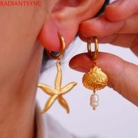ราคา RADIANTSYNC เครื่องประดับสแตนเลส 3D กันน้ำ: สร้อยคอมุกหอยเชลล์ และต่างหูปลาคอยและม้าน้ำ สำหรับผู้ชาย (45607225225)