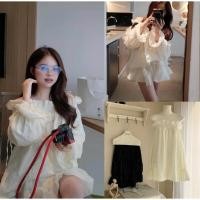 ราคา SA [SHYNCLOSET] เดรสปาดไหล่สุดเก๋แขนพองลายลูกไม้ลายนูนแขนโบว์ เดรสเปิดไหล่เลื่อมพร้อมถุงน่อง (27131723231)