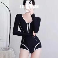ราคา LILI Town ชุดว่ายน้ำแขนยาวผู้หญิง One Piece กันแดด ดีไซน์คลุมท้อง (47258241639)
