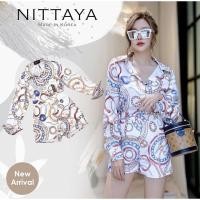 ราคา set เสื้อเชิ้ตสีขาวลายโซ่+กางเกงขาสั้น มือ2 แบรนด์ NITTAYA (12735565342)