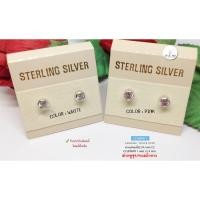 ราคา ต่างหูเงินแท้92.5% เพชร cz แบบหุ้มกลม ชุบทองคำขาว size 5mm. สีขาวและชมพูอ่อน (เนื้อเงินแท้): CZJEW0311 (21172921438)