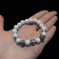 ราคา ZBME Chr***rts Sterling Silver 8mm White agate bracelet for men and women, couple style, trendy, bo (50359376235)